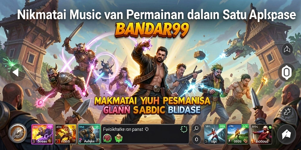 Screenshot utama BANDAR99 menampilkan gameplay interaktif dengan musik.