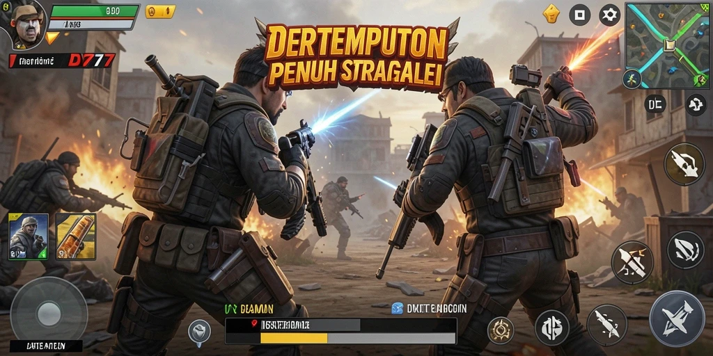 Screenshot dari gameplay DY777 yang menunjukkan aksi pertarungan seru Battle Royale.