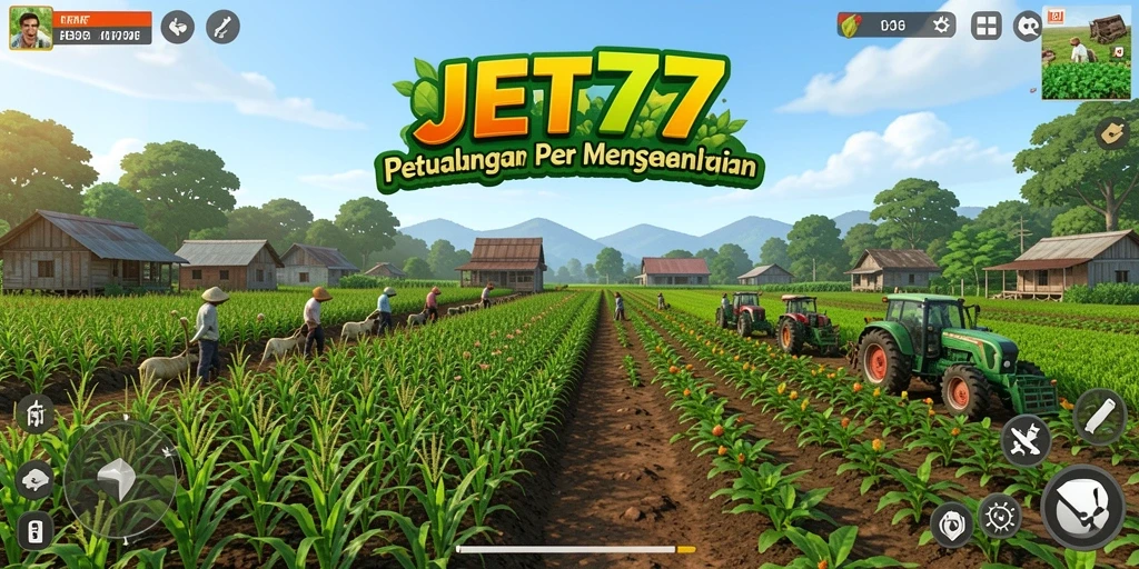 Tampilan gameplay JET77 dengan aktivitas pertanian yang menyenangkan.