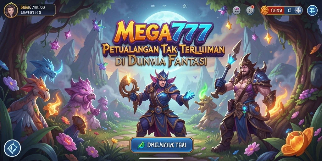 Tangkapan layar gameplay MEGA777 menampilkan karakter petualang di hutan yang misterius.