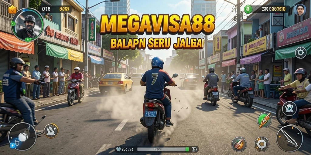 Tangkapan layar MEGAVISA88 menampilkan aksi seru balapan di jalanan malam.
