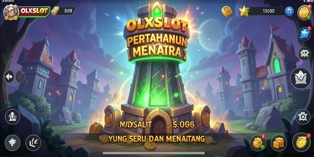 Screenshot gameplay OLXSLOT menunjukkan aksi seru Tower Defense yang menegangkan.