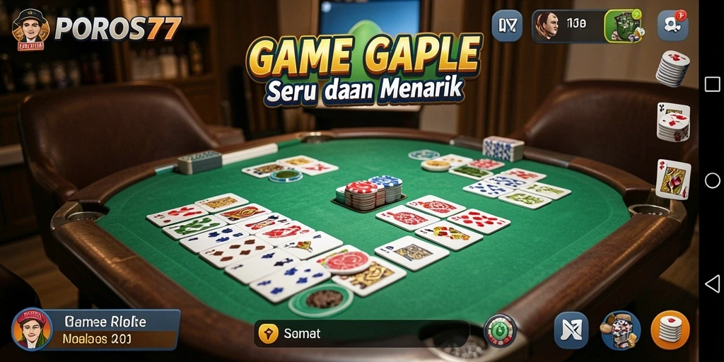 Tampilan gameplay POROS77 yang menarik pada permainan Gaple.