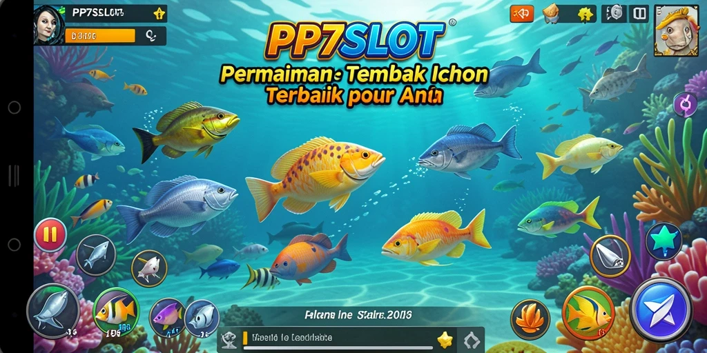 Screenshot utama PP7SLOT menampilkan aksi seru menembak ikan di lautan.