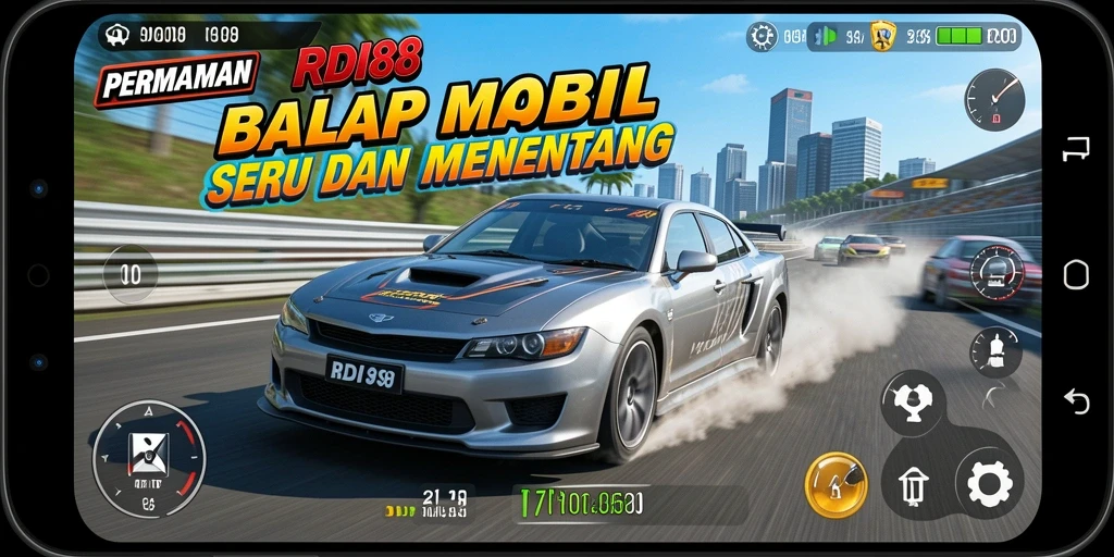 Tampilan menegangkan dari gameplay balap mobil di RDI88.