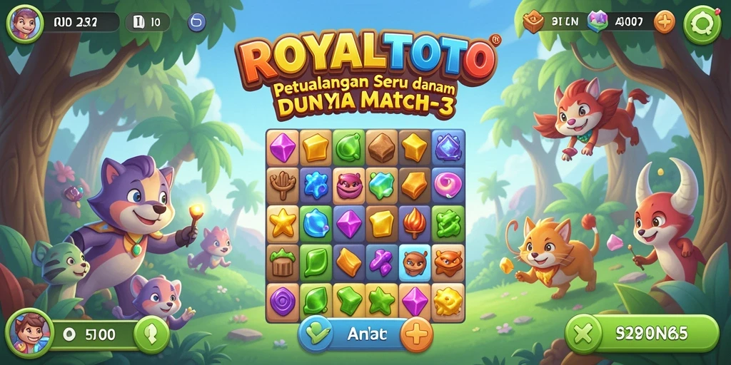 Screenshot ROYALTOTO yang menunjukkan gameplay seru Match-3.