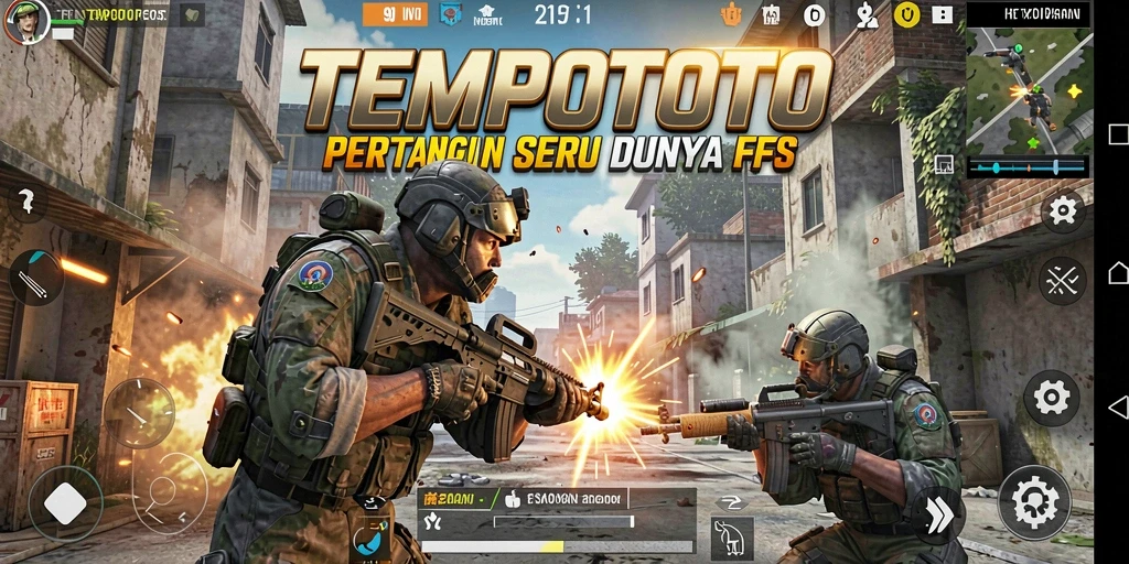 Screenshot gameplay TEMPOTOTO menampilkan aksi tembak-menembak yang mendebarkan.
