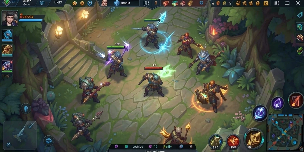 Screenshot dari gameplay MOBA UH77 yang penuh aksi dan strategi.